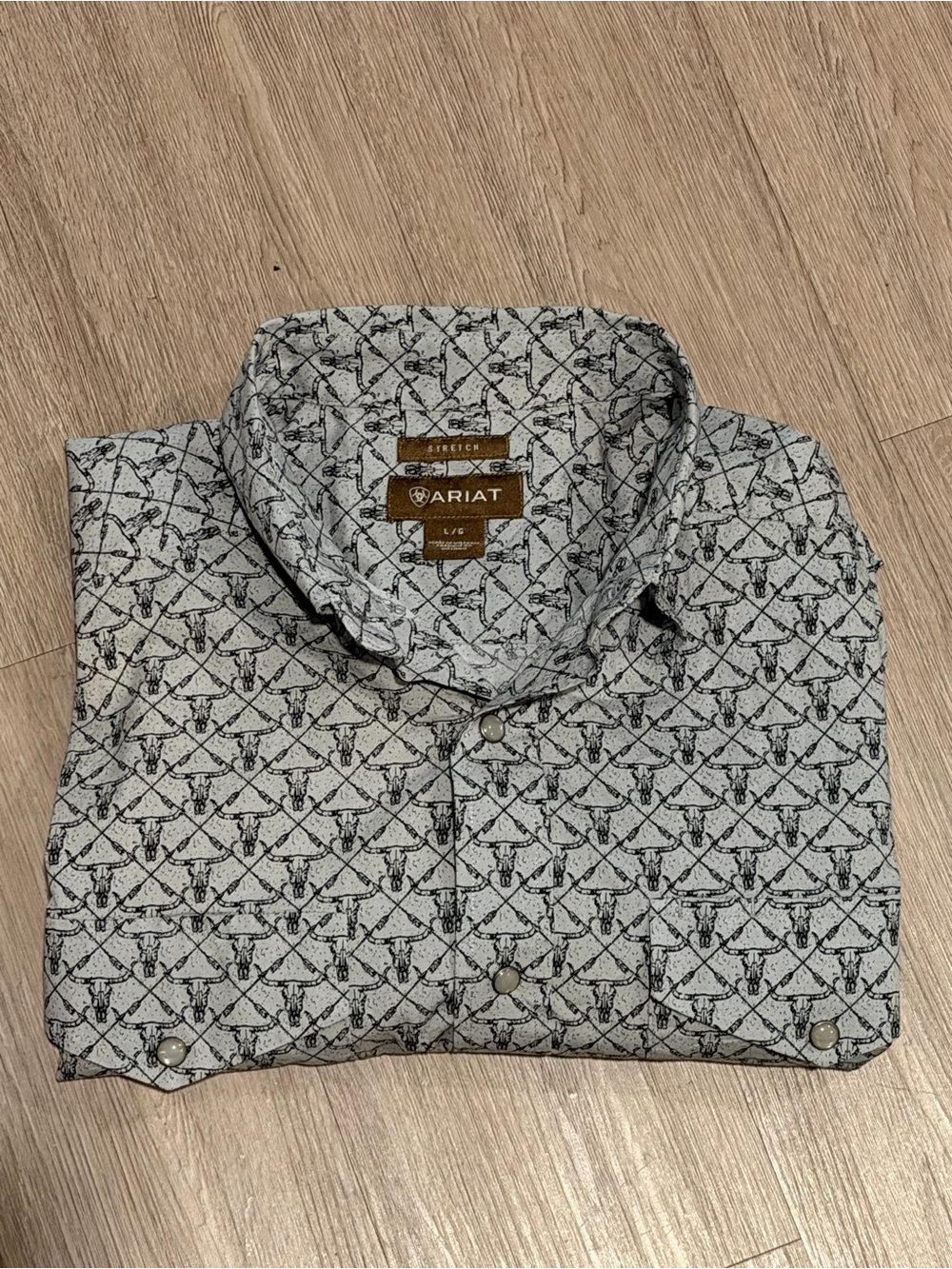 Ariat Mens Sz L Kale Long Sleeve Shirt Graphic Wester White Button Up
